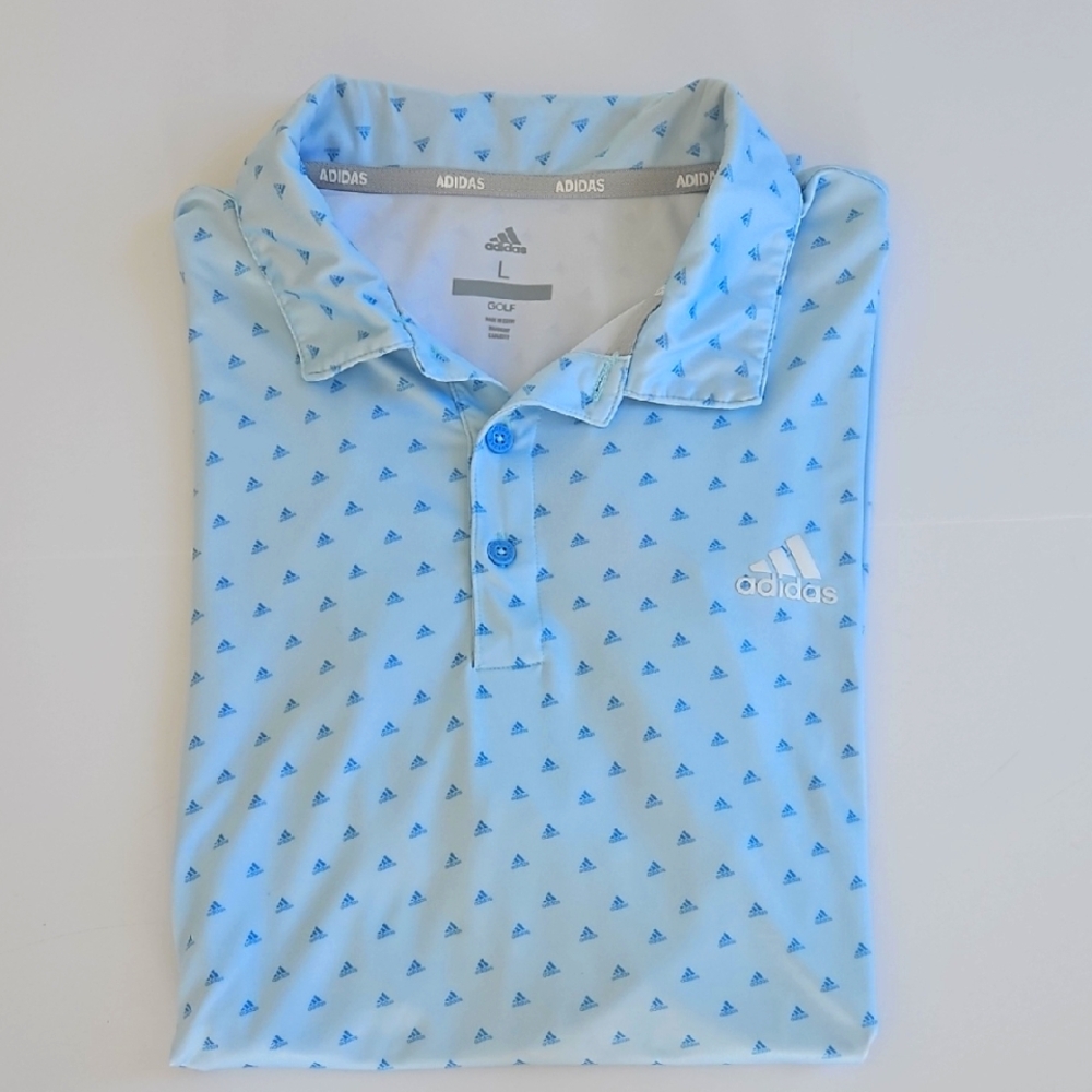 Adidas Golf Polo Shirt in light blue with a subtle, all-over Size L